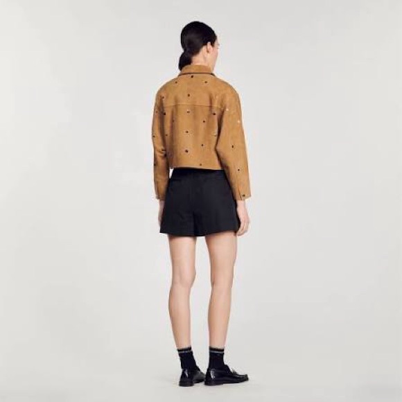 Sandro Tan Lopez Suede Jacket with Silver Studs - Picture 4 of 7